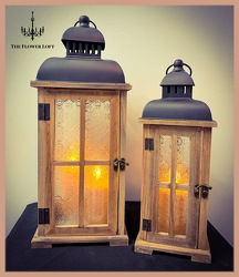 Wooden Lantern w/ Flameless Candles From The Flower Loft, your florist in Wilmington, IL
