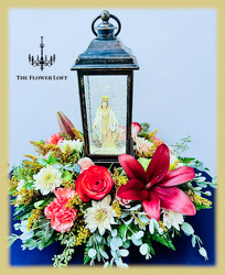 Blessed Mother Lantern with Flowers From The Flower Loft, your florist in Wilmington, IL