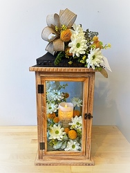 Wood Lantern with Silk Floral and Candle From The Flower Loft, your florist in Wilmington, IL