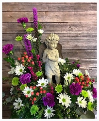 Garden Statue with Fresh Flowers From The Flower Loft, your florist in Wilmington, IL