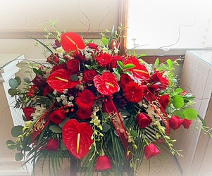 Red Passion Casket Spray From The Flower Loft, your florist in Wilmington, IL