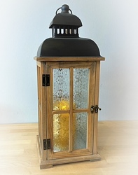 Wooden Lantern w/ Decorative Glass From The Flower Loft, your florist in Wilmington, IL
