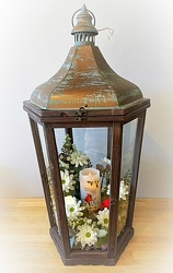 Lantern with Silk Floral & Candle From The Flower Loft, your florist in Wilmington, IL