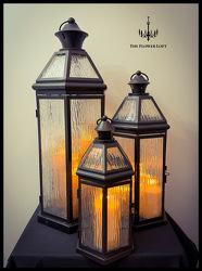 Metal Rain-Glass Lanterns with Flameless Candles From The Flower Loft, your florist in Wilmington, IL