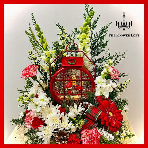 Cardinal Swirl Lantern With Flowers