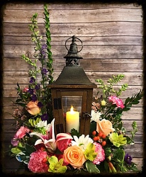 Warm Lantern Arrangement From The Flower Loft, your florist in Wilmington, IL
