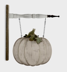 Whitewashed Wooden Pumpkin Arrow Hanger From The Flower Loft, your florist in Wilmington, IL