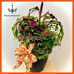 Autumn Explosion Planter From The Flower Loft, your florist in Wilmington, IL